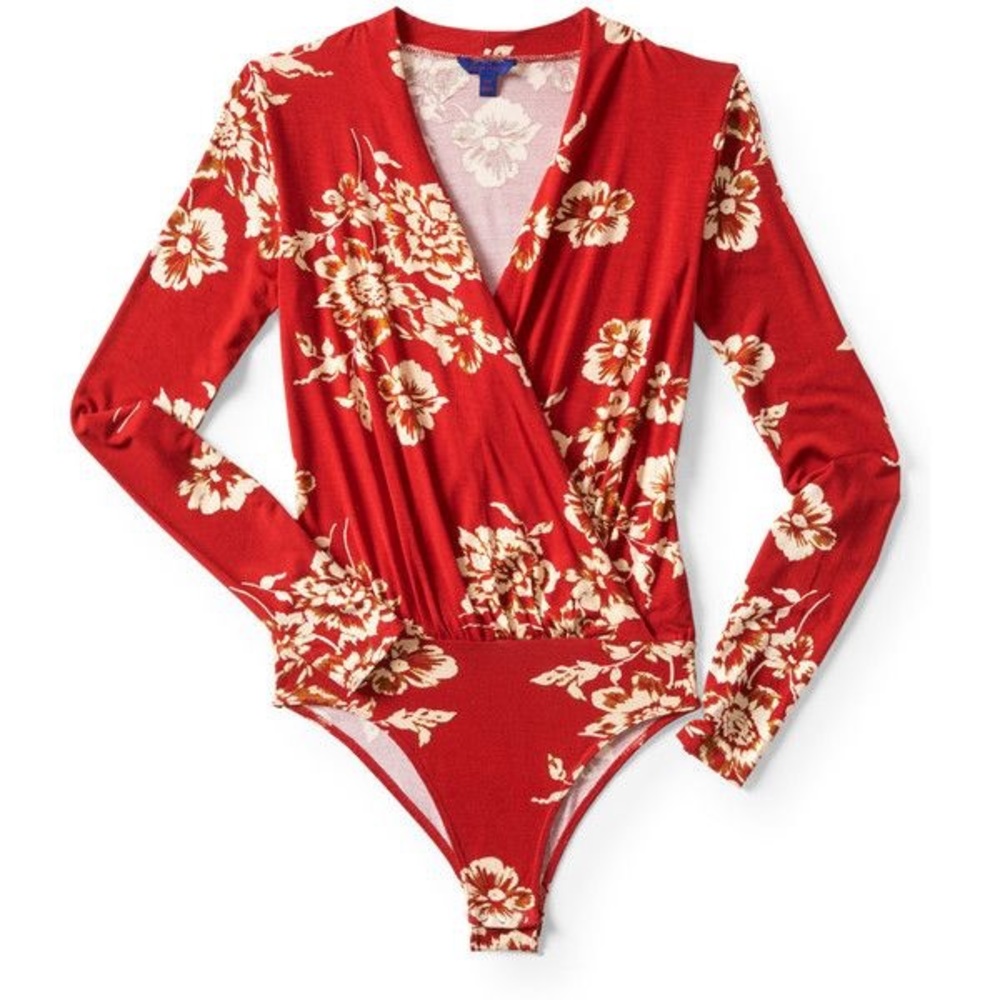 Aeropostale Long Sleeve Floral Wrap-Front Bodysuit